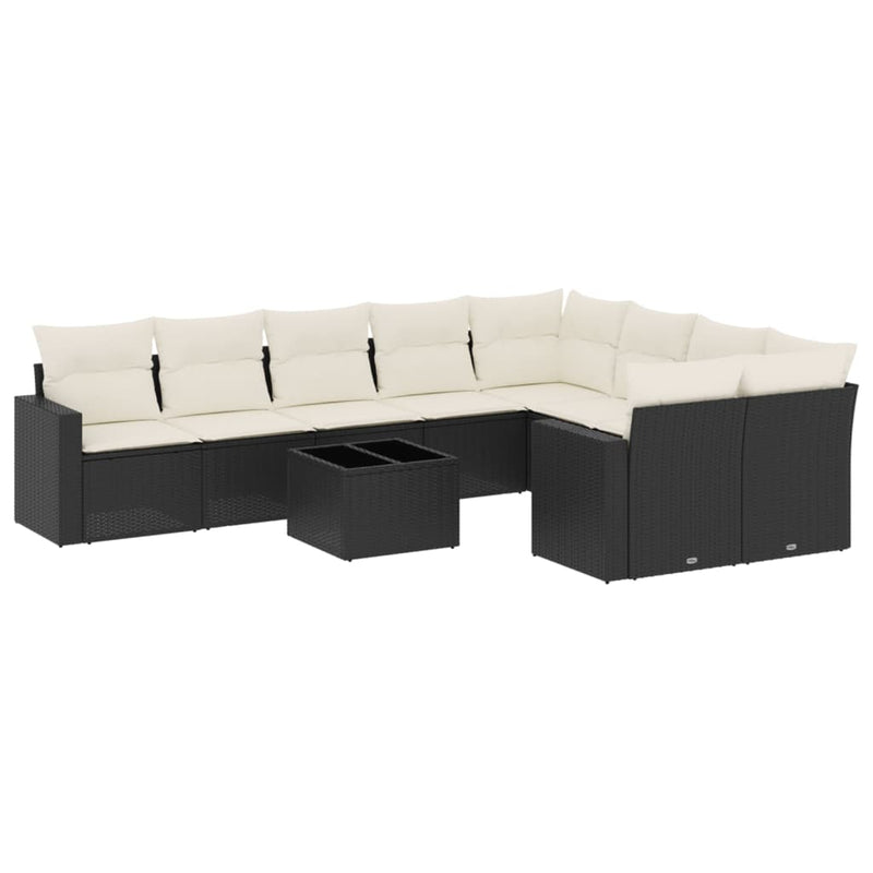 vidaXL 10 Piece Garden Sofa Set with Cushions Black Poly Rattan