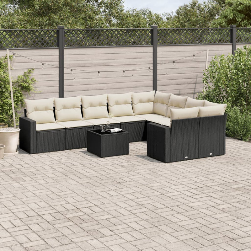vidaXL 10 Piece Garden Sofa Set with Cushions Black Poly Rattan