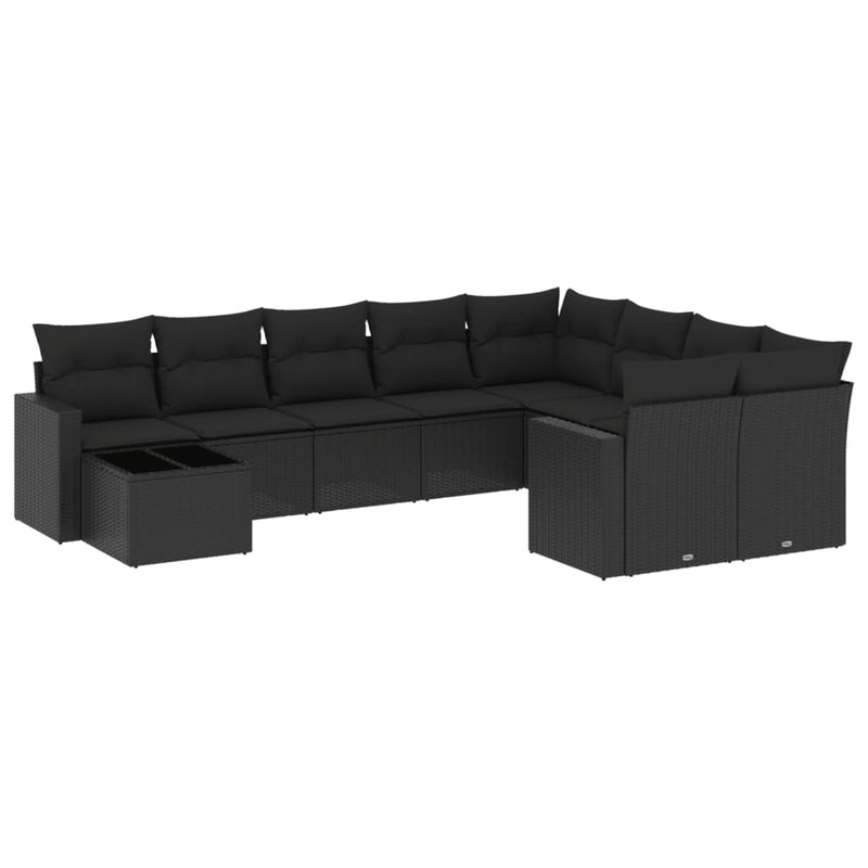 vidaXL 10 Piece Garden Sofa Set with Cushions Black Poly Rattan