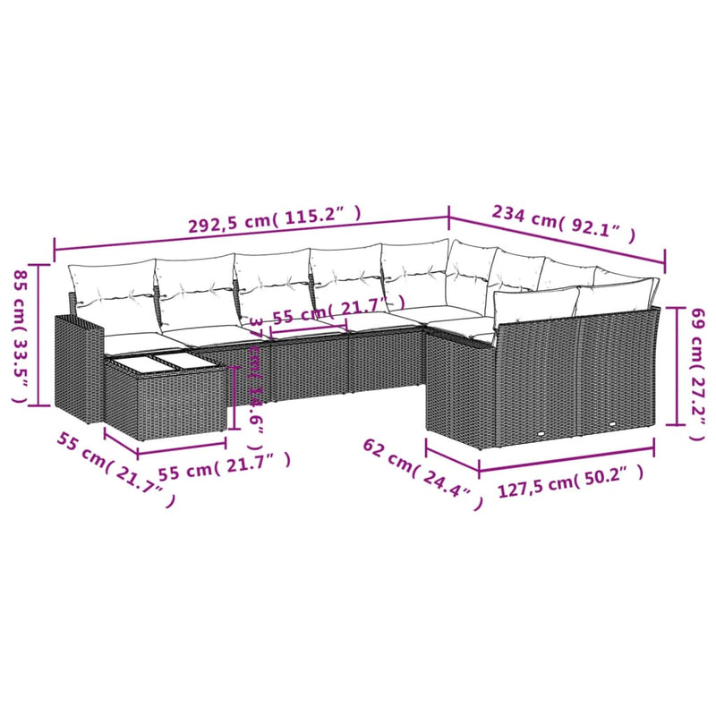 vidaXL 10 Piece Garden Sofa Set with Cushions Black Poly Rattan