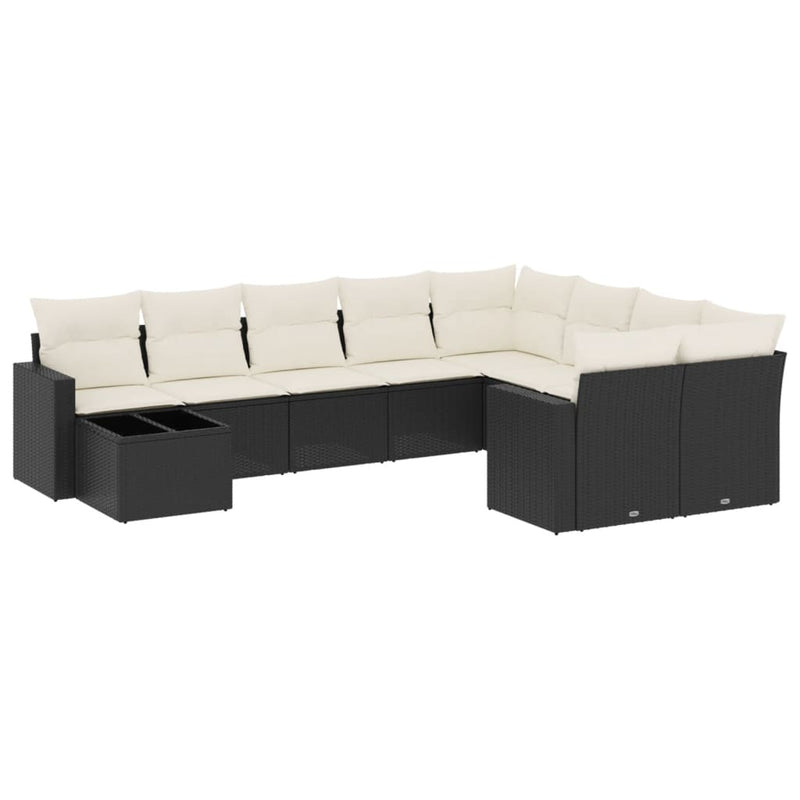 vidaXL 10 Piece Garden Sofa Set with Cushions Black Poly Rattan