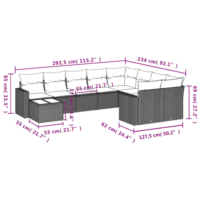 vidaXL 10 Piece Garden Sofa Set with Cushions Black Poly Rattan