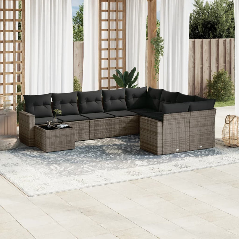 vidaXL 10 Piece Garden Sofa Set with Cushions Grey Poly Rattan
