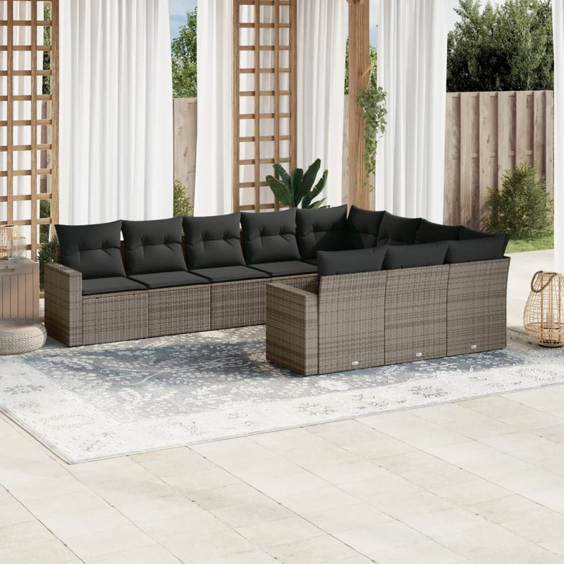vidaXL 10 Piece Garden Sofa Set with Cushions Grey Poly Rattan