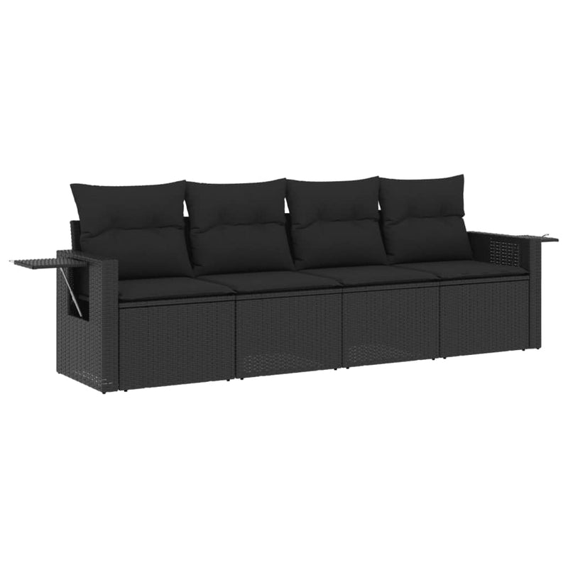 vidaXL 4 Piece Garden Sofa Set with Cushions Black Poly Rattan