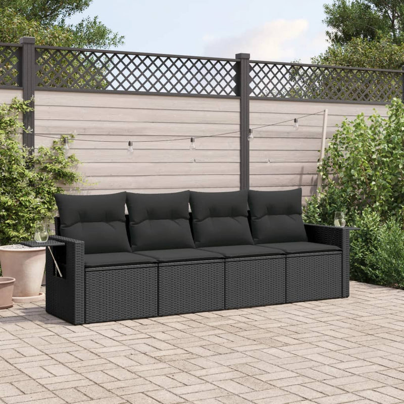 vidaXL 4 Piece Garden Sofa Set with Cushions Black Poly Rattan