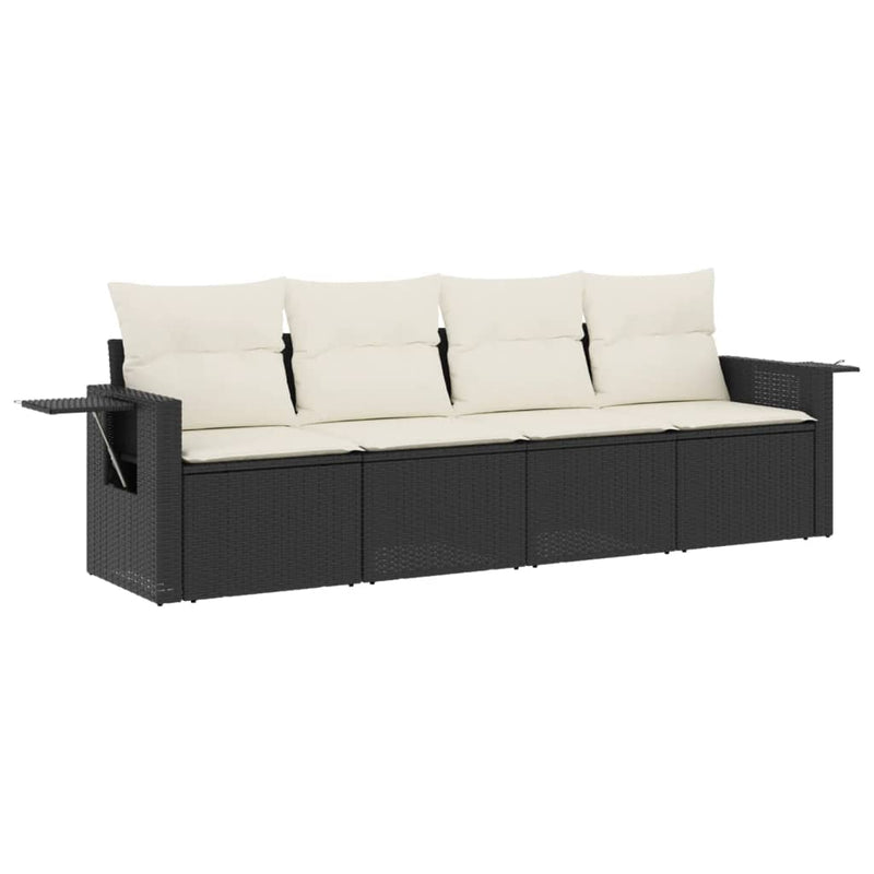 vidaXL 4 Piece Garden Sofa Set with Cushions Black Poly Rattan