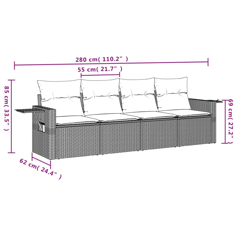vidaXL 4 Piece Garden Sofa Set with Cushions Black Poly Rattan
