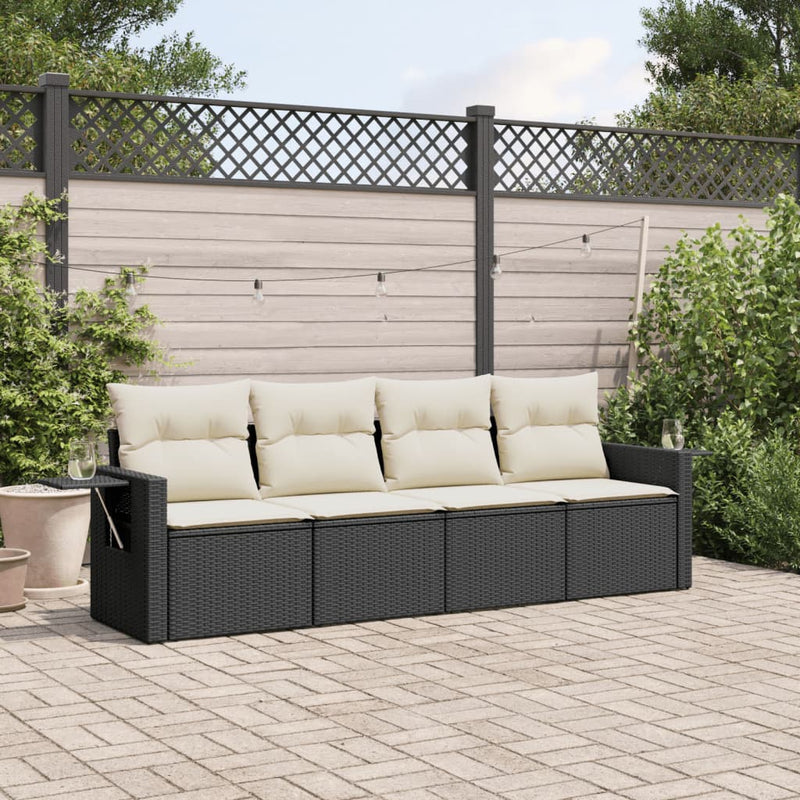 vidaXL 4 Piece Garden Sofa Set with Cushions Black Poly Rattan