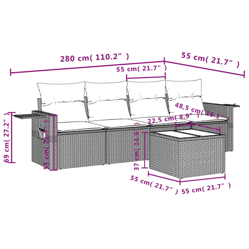 vidaXL 5 Piece Garden Sofa Set with Cushions Black Poly Rattan