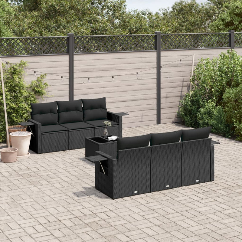 vidaXL 7 Piece Garden Sofa Set with Cushions Black Poly Rattan