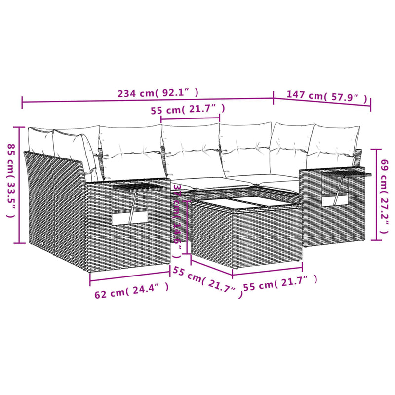 vidaXL 7 Piece Garden Sofa Set with Cushions Black Poly Rattan