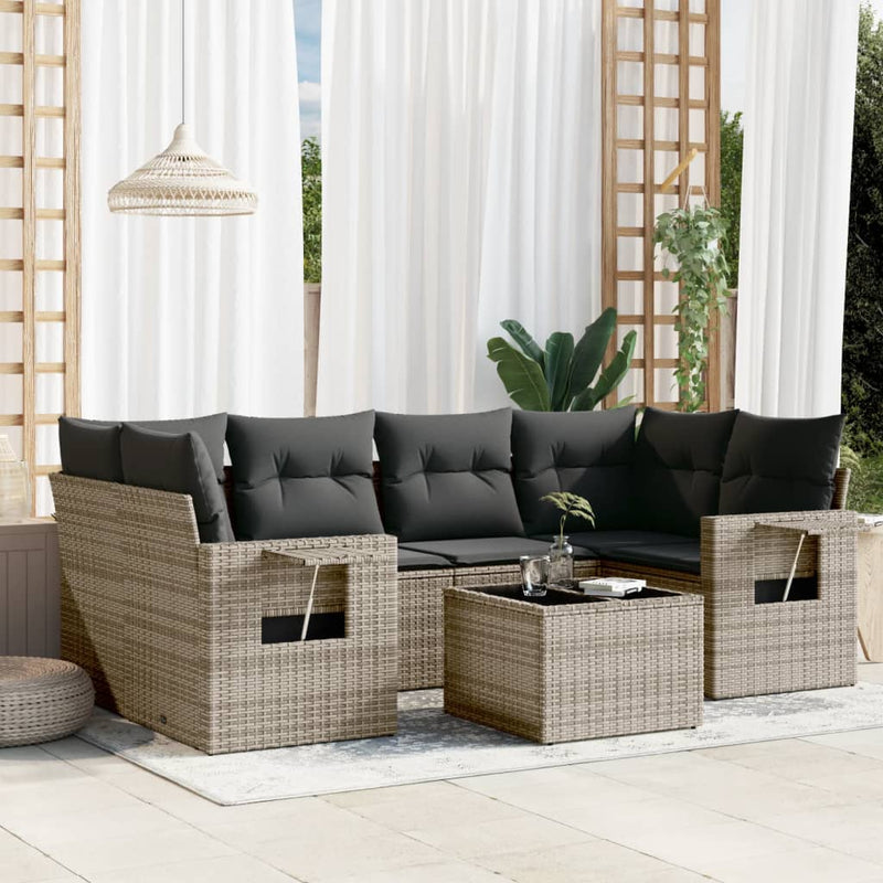 vidaXL 7 Piece Garden Sofa Set with Cushions Grey Poly Rattan