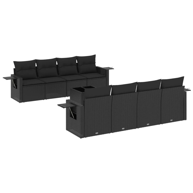 vidaXL 9 Piece Garden Sofa Set with Cushions Black Poly Rattan
