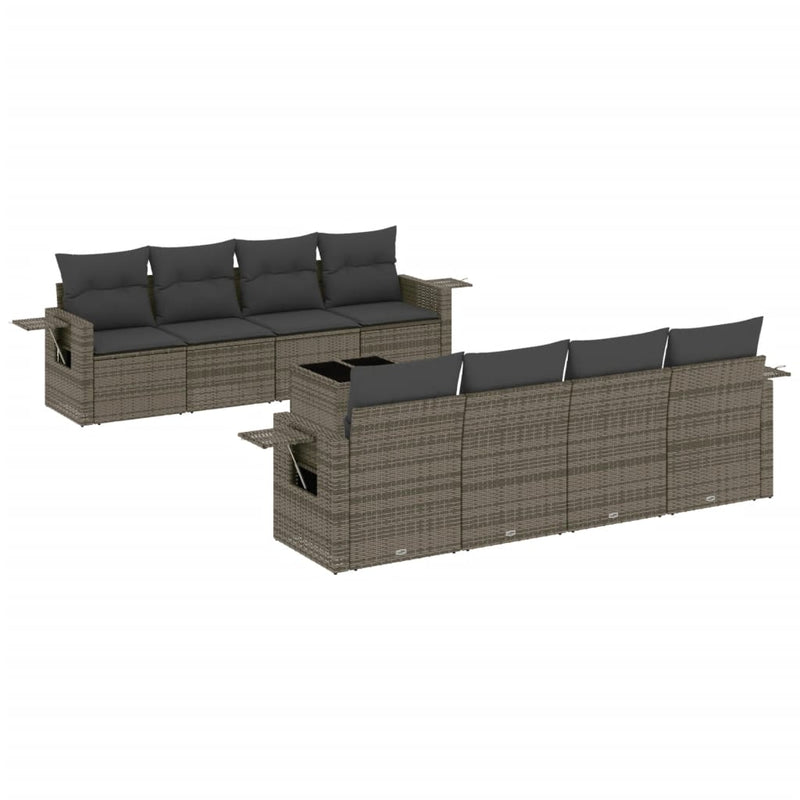 9 Piece Garden Sofa Set with Cushions Grey Poly Rattan