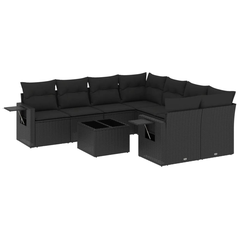 vidaXL 9 Piece Garden Sofa Set with Cushions Black Poly Rattan