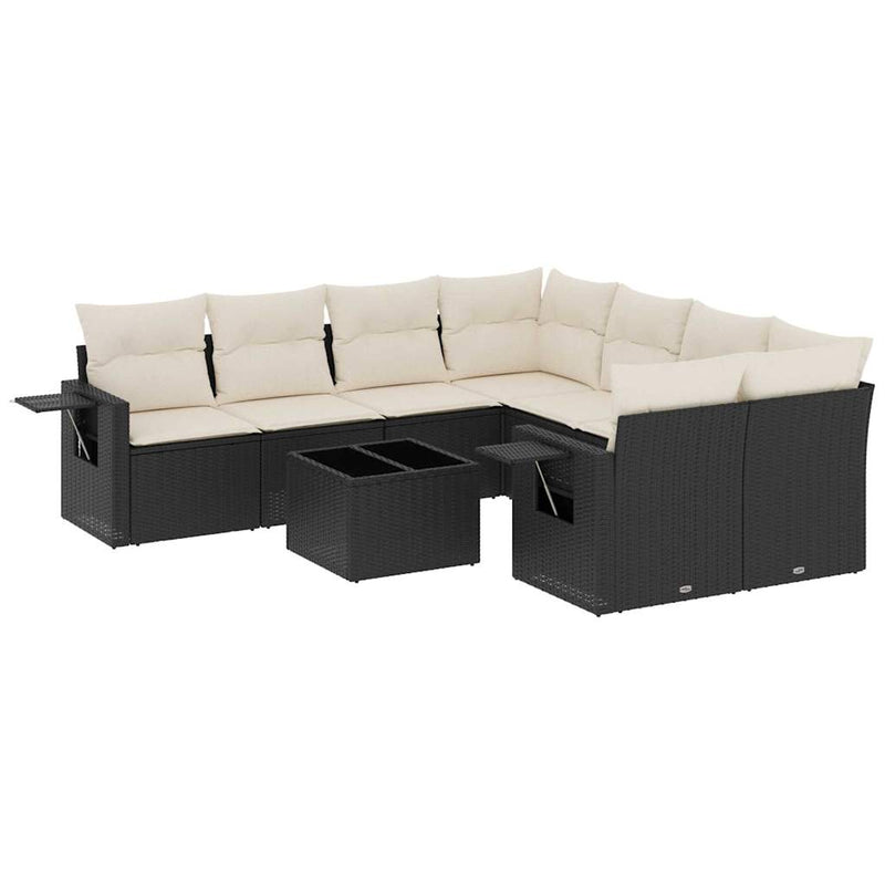 vidaXL 9 Piece Garden Sofa Set with Cushions Black Poly Rattan