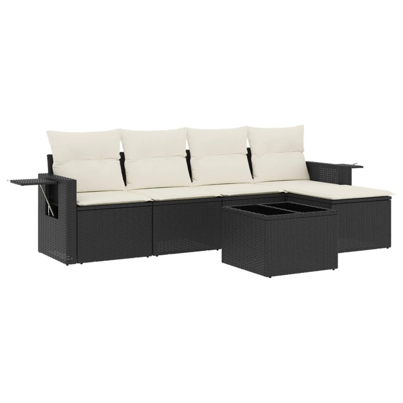 vidaXL 6 Piece Garden Sofa Set with Cushions Black Poly Rattan
