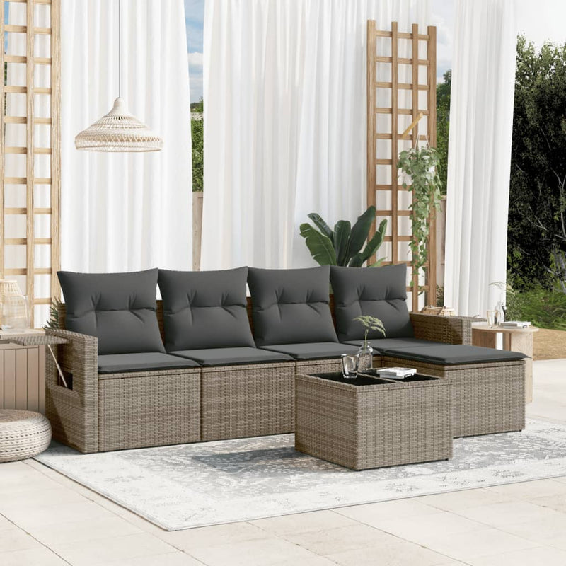 vidaXL 6 Piece Garden Sofa Set with Cushions Grey Poly Rattan