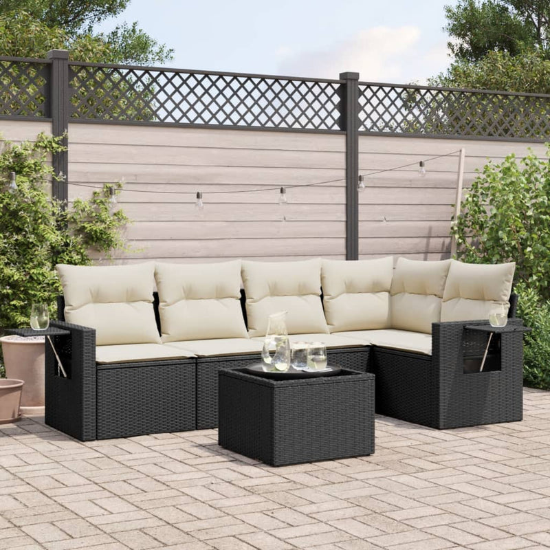 vidaXL 6 Piece Garden Sofa Set with Cushions Black Poly Rattan