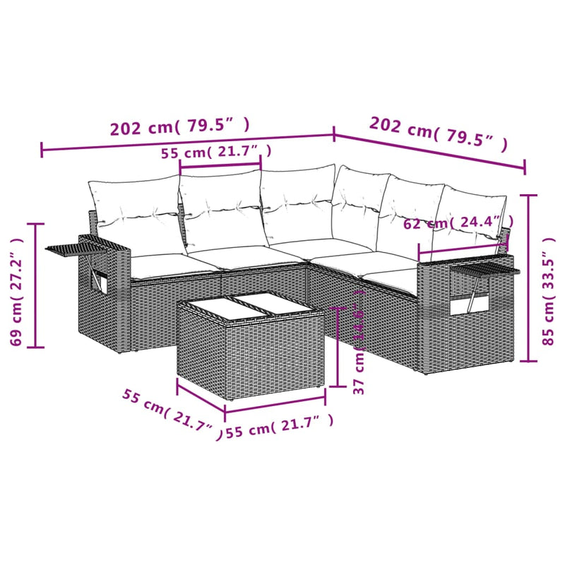 vidaXL 6 Piece Garden Sofa Set with Cushions Black Poly Rattan