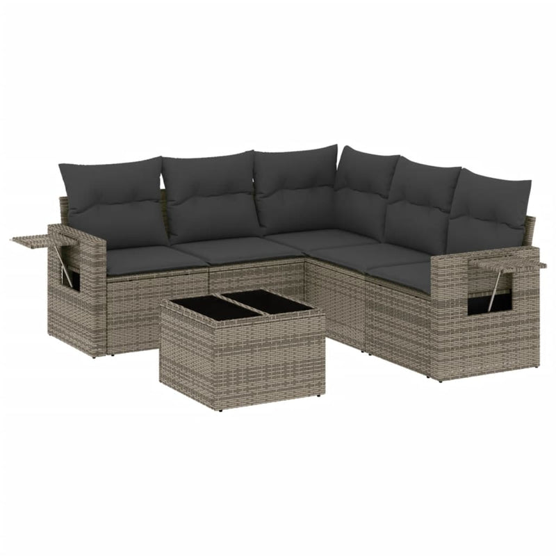 6 Piece Garden Sofa Set with Cushions Grey Poly Rattan