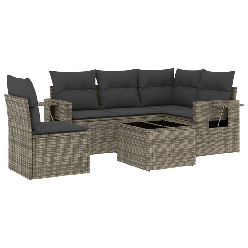 6 Piece Garden Sofa Set with Cushions Grey Poly Rattan