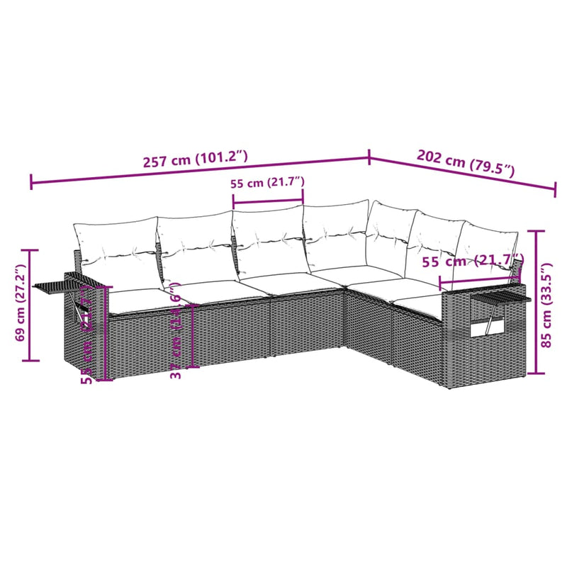 vidaXL 6 Piece Garden Sofa Set with Cushions Black Poly Rattan