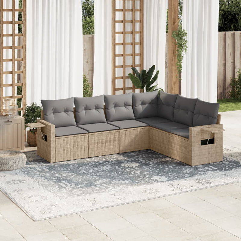 6 Piece Garden Sofa Set with Cushions Beige Poly Rattan