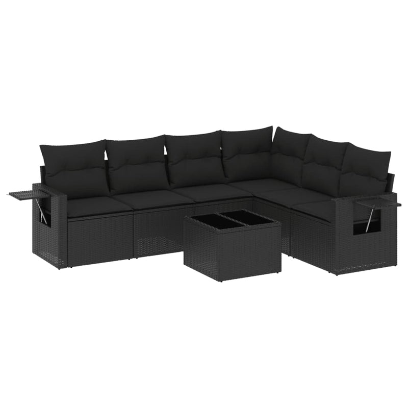 vidaXL 7 Piece Garden Sofa Set with Cushions Black Poly Rattan