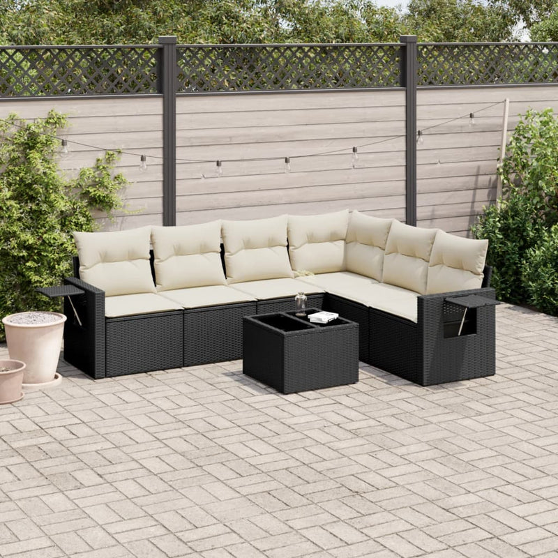 vidaXL 7 Piece Garden Sofa Set with Cushions Black Poly Rattan