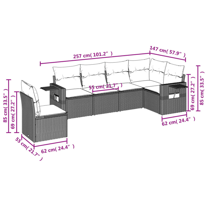 vidaXL 6 Piece Garden Sofa Set with Cushions Black Poly Rattan