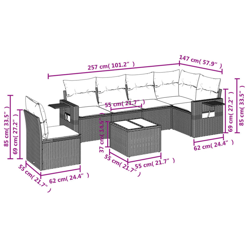 vidaXL 7 Piece Garden Sofa Set with Cushions Grey Poly Rattan