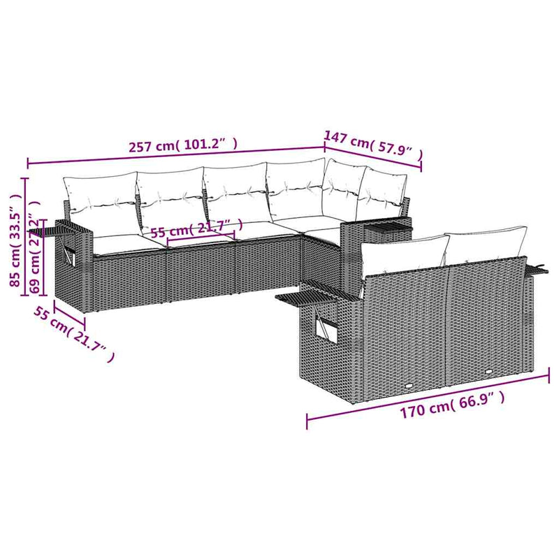vidaXL 7 Piece Garden Sofa Set with Cushions Black Poly Rattan