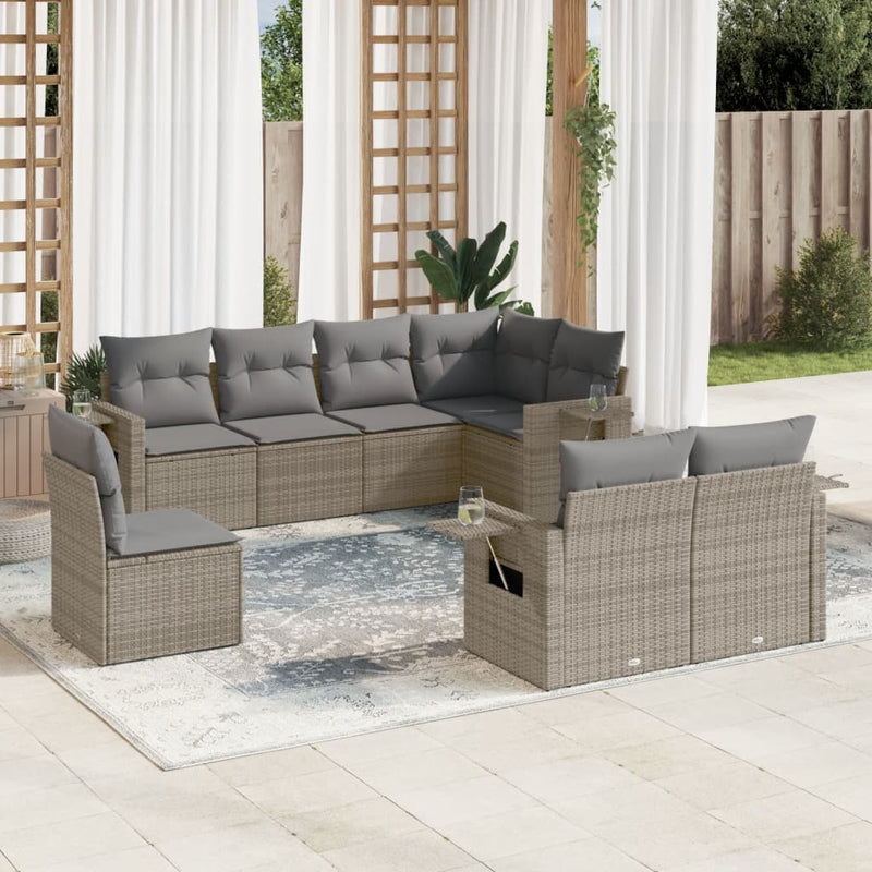 8 Piece Garden Sofa Set with Cushions Grey Poly Rattan