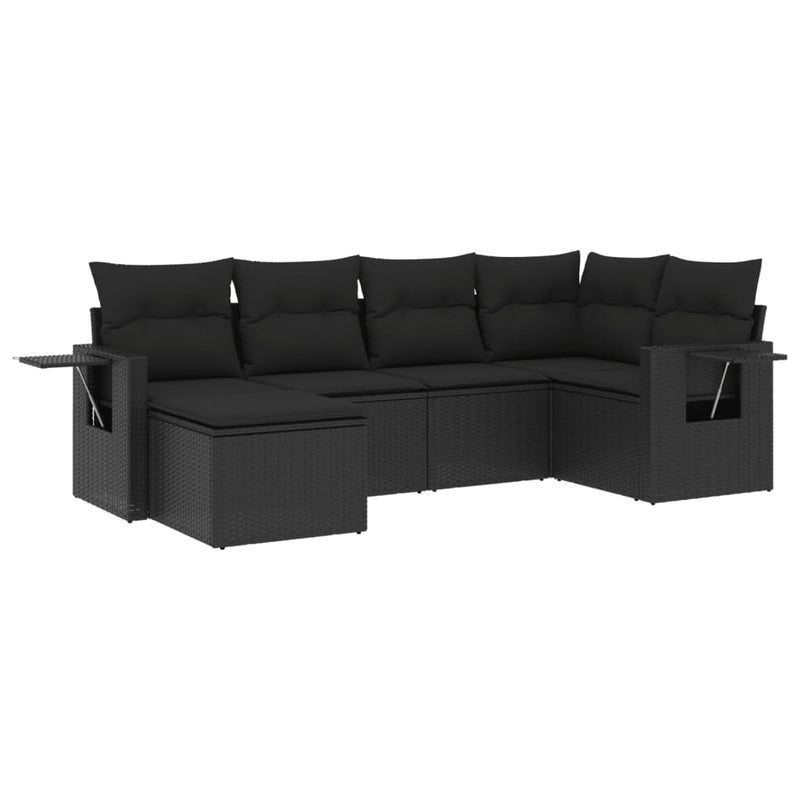 vidaXL 6 Piece Garden Sofa Set with Cushions Black Poly Rattan