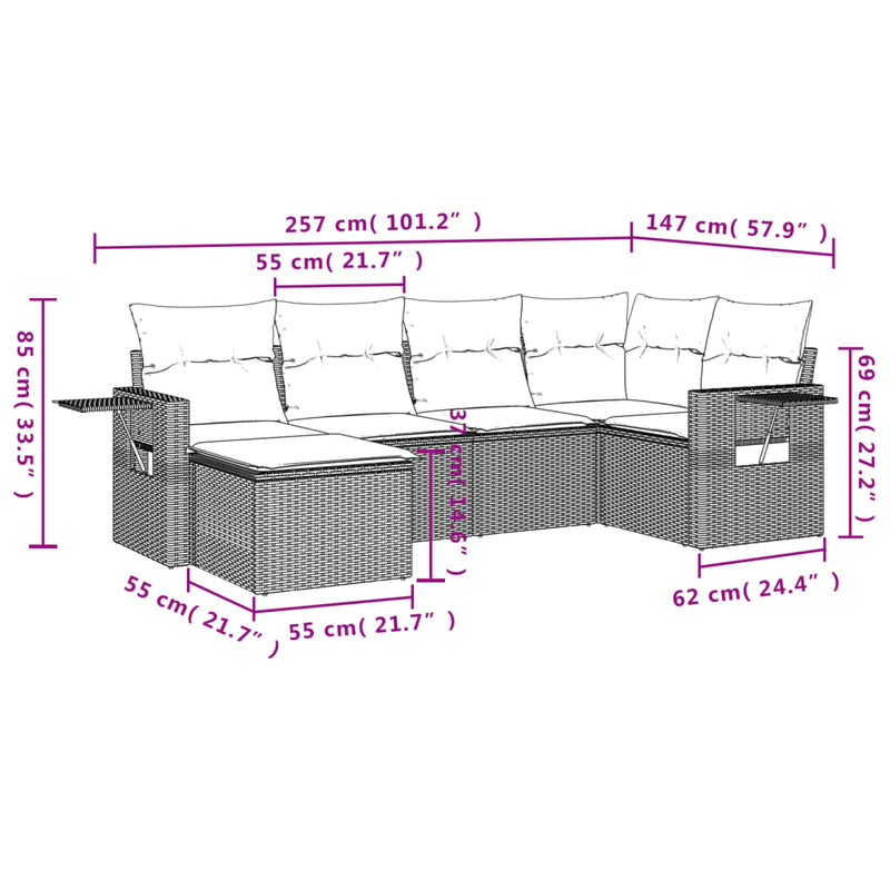 vidaXL 6 Piece Garden Sofa Set with Cushions Black Poly Rattan