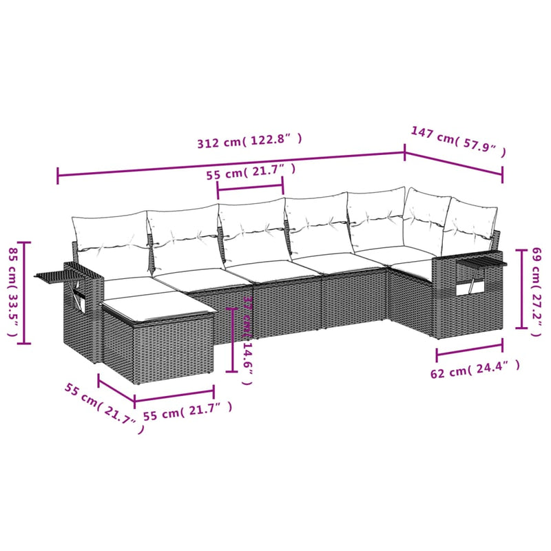 vidaXL 7 Piece Garden Sofa Set with Cushions Black Poly Rattan