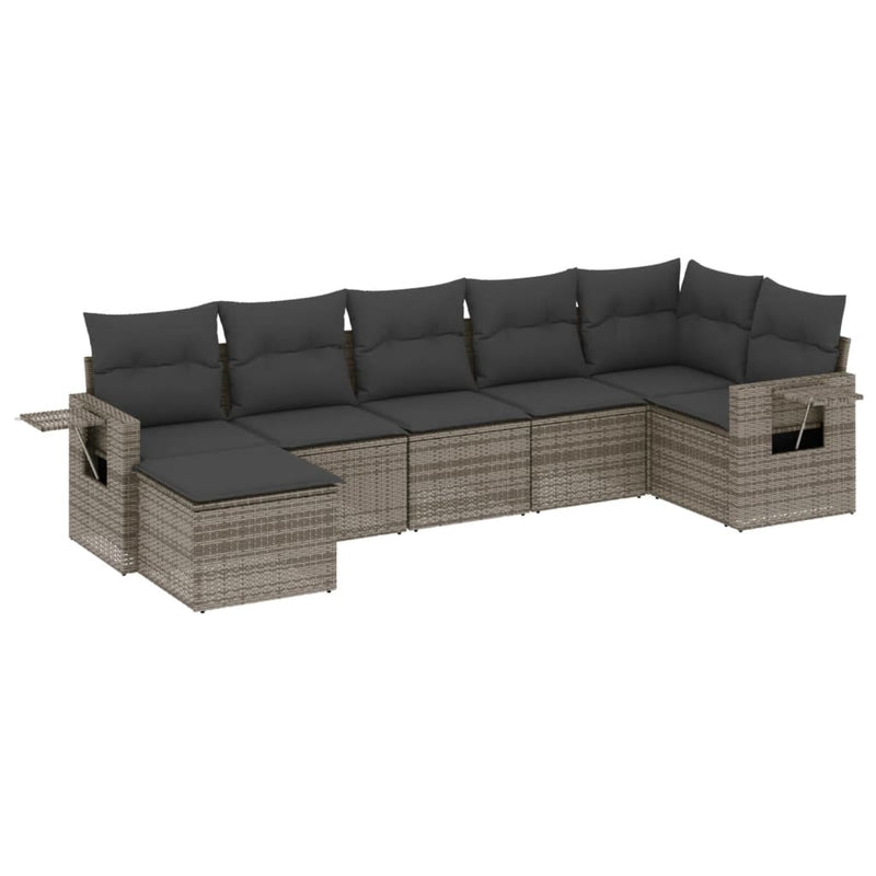 7 Piece Garden Sofa Set with Cushions Grey Poly Rattan