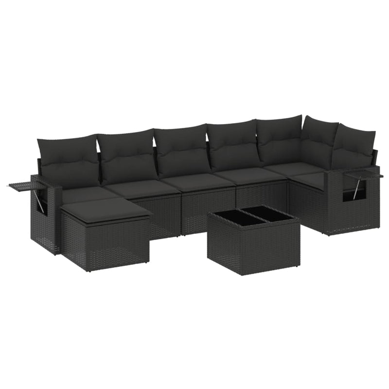 vidaXL 8 Piece Garden Sofa Set with Cushions Black Poly Rattan
