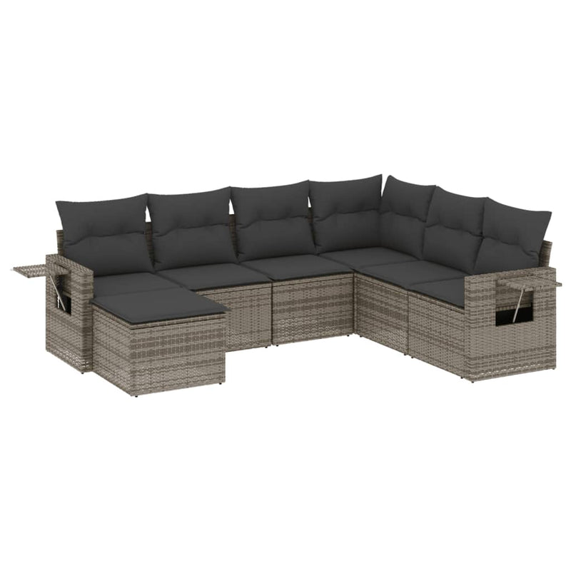 7 Piece Garden Sofa Set with Cushions Grey Poly Rattan