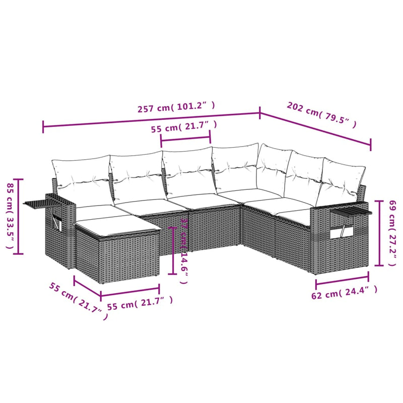 7 Piece Garden Sofa Set with Cushions Grey Poly Rattan