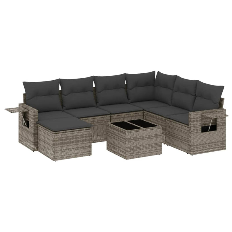 8 Piece Garden Sofa Set with Cushions Grey Poly Rattan