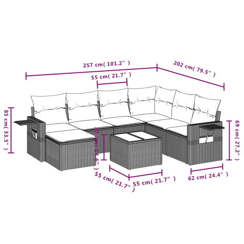 8 Piece Garden Sofa Set with Cushions Grey Poly Rattan