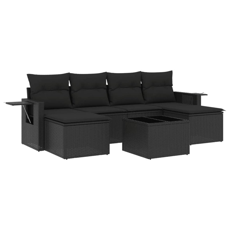 vidaXL 7 Piece Garden Sofa Set with Cushions Black Poly Rattan