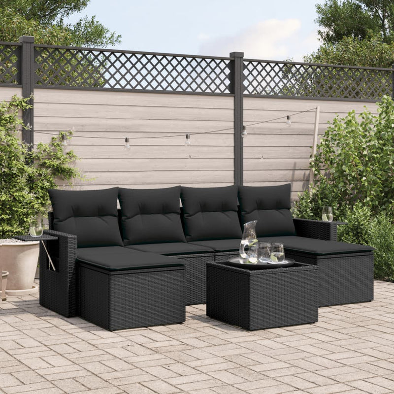 vidaXL 7 Piece Garden Sofa Set with Cushions Black Poly Rattan