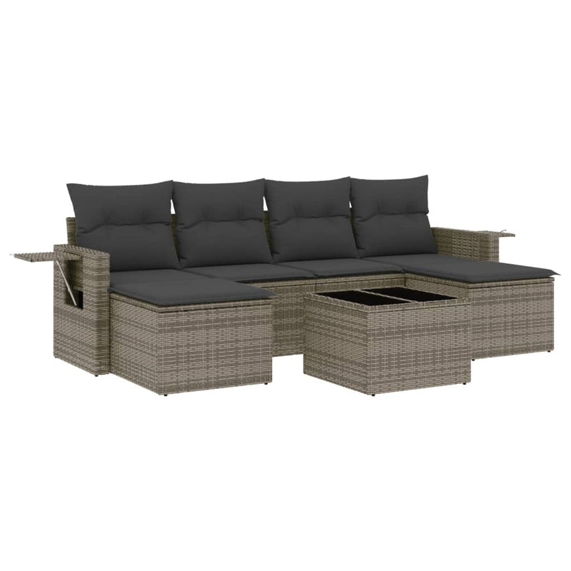 7 Piece Garden Sofa Set with Cushions Grey Poly Rattan