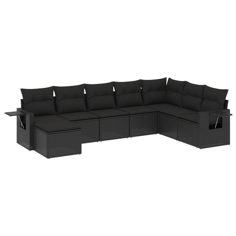 vidaXL 8 Piece Garden Sofa Set with Cushions Black Poly Rattan