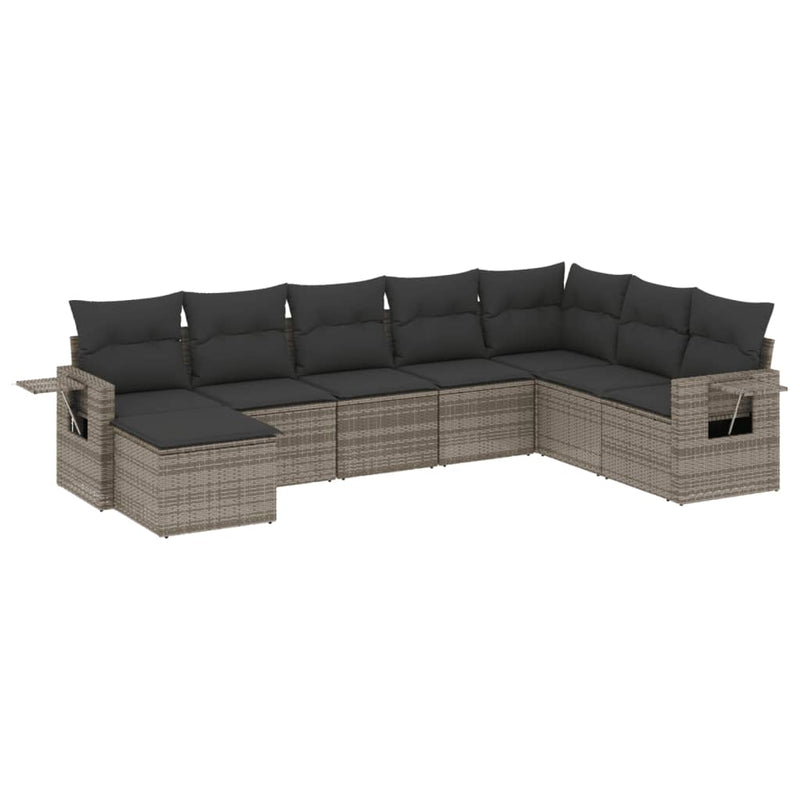 8 Piece Garden Sofa Set with Cushions Grey Poly Rattan