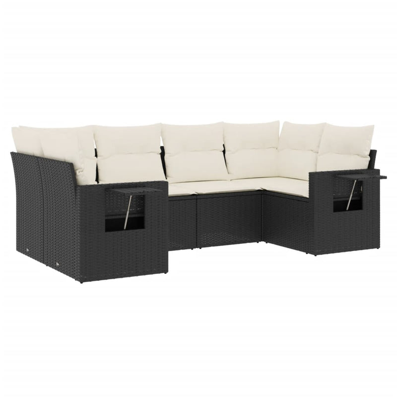 vidaXL 6 Piece Garden Sofa Set with Cushions Black Poly Rattan